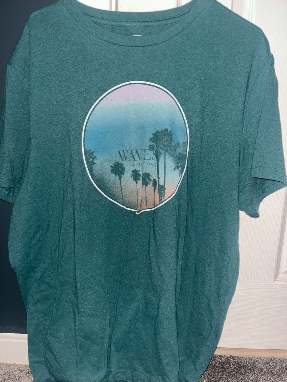 Old Navy Teal Graphic Short Sleeve Tee with Sunset Palm Print